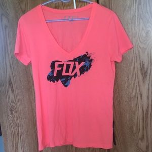 Neon pink fox v neck shirt!